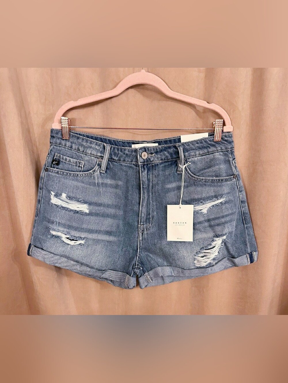KANCAN DISTRESSED HIGH RISW DENIM SHORTS